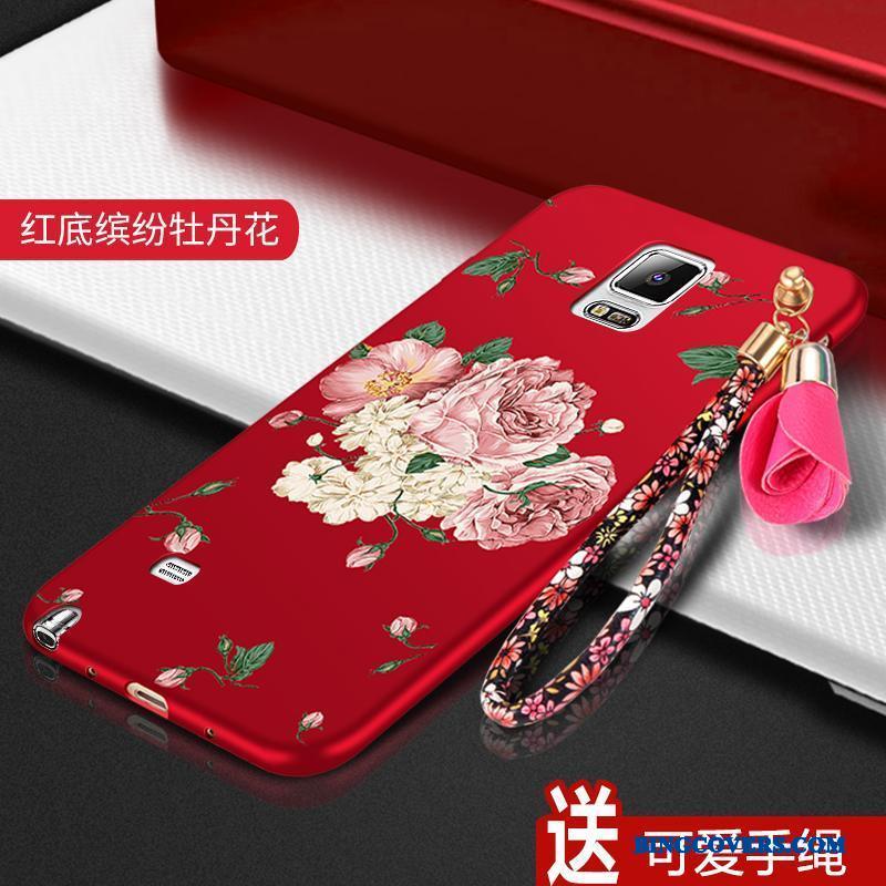 Samsung Galaxy Note 4 Anti-fald Telefon Etui Cover Stjerne Nubuck Blomster Rød