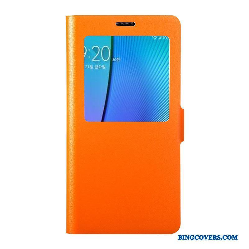 Samsung Galaxy Note 5 Clamshell Beskyttelse Telefon Etui Lædertaske Orange Ægte Læder Cover