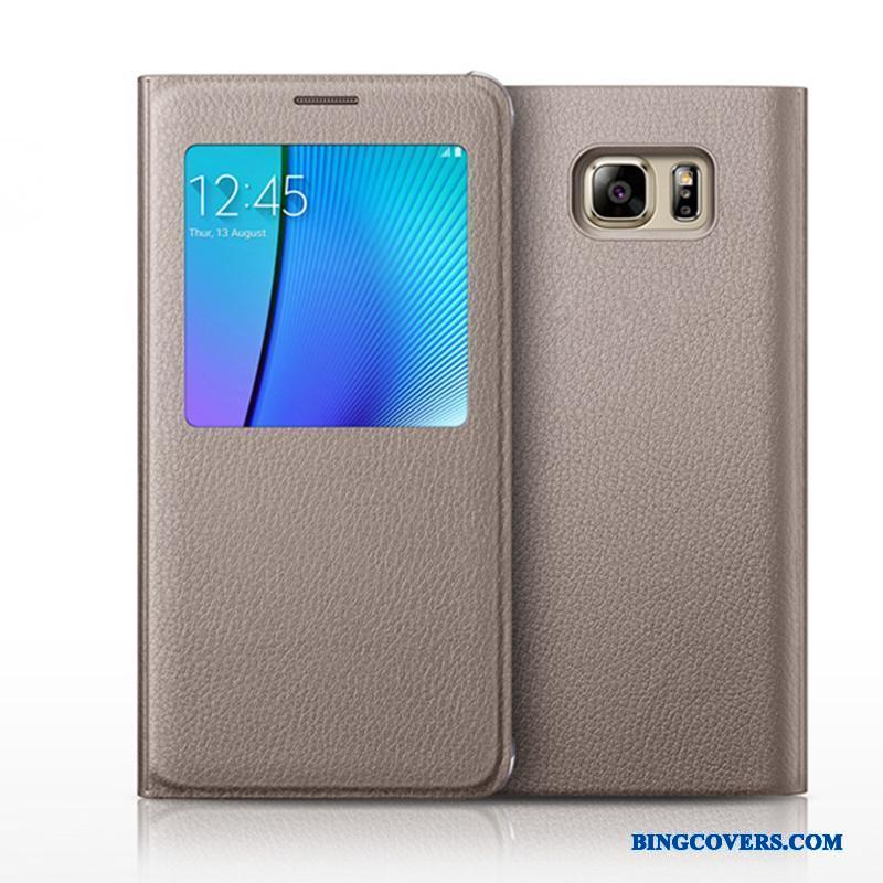Samsung Galaxy Note 5 Etui Cover Grå Folio Beskyttelse Lædertaske Stjerne Anti-fald