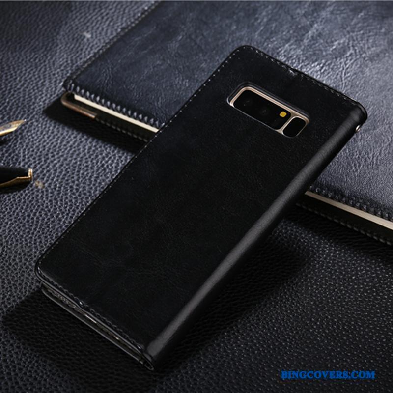 Samsung Galaxy Note 8 Lædertaske Folio Etui Sort Cover Stjerne Telefon