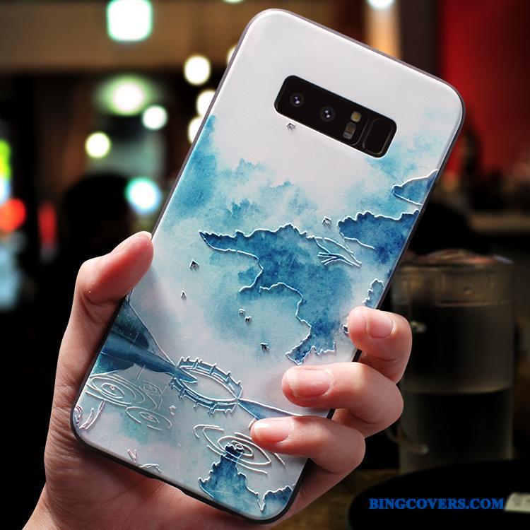 Samsung Galaxy Note 8 Telefon Etui Ny Blå Kinesisk Stil Alt Inklusive Cover Kreativ
