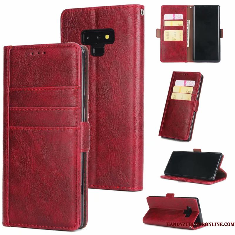 Samsung Galaxy Note 9 Lædertaske Kort Rød Stjerne Telefon Etui Ægte Læder