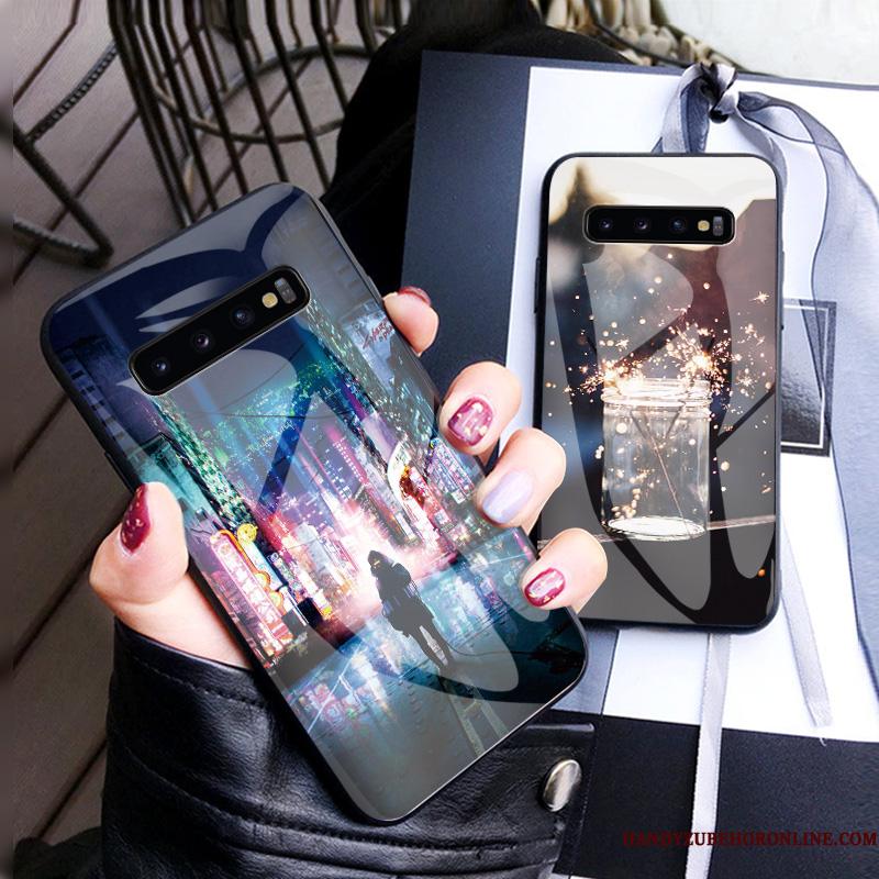 Samsung Galaxy S10 Beskyttelse Mode Sort Cover Telefon Etui Hærdet Glas Stjerne
