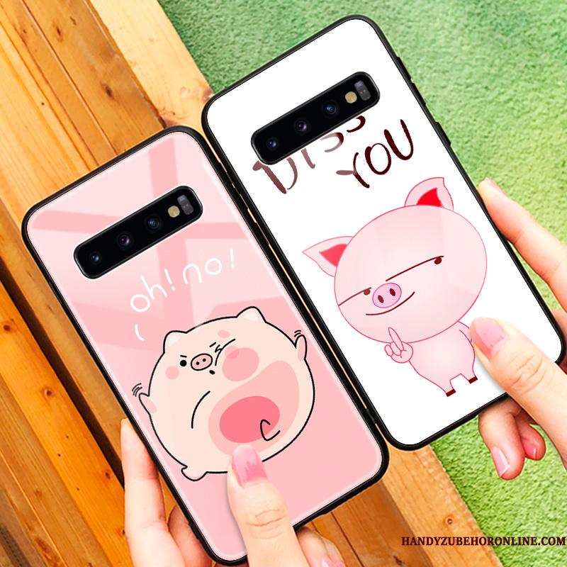 Samsung Galaxy S10 Lyserød Silikone Glas Telefon Etui Kreativ Beskyttelse Cartoon