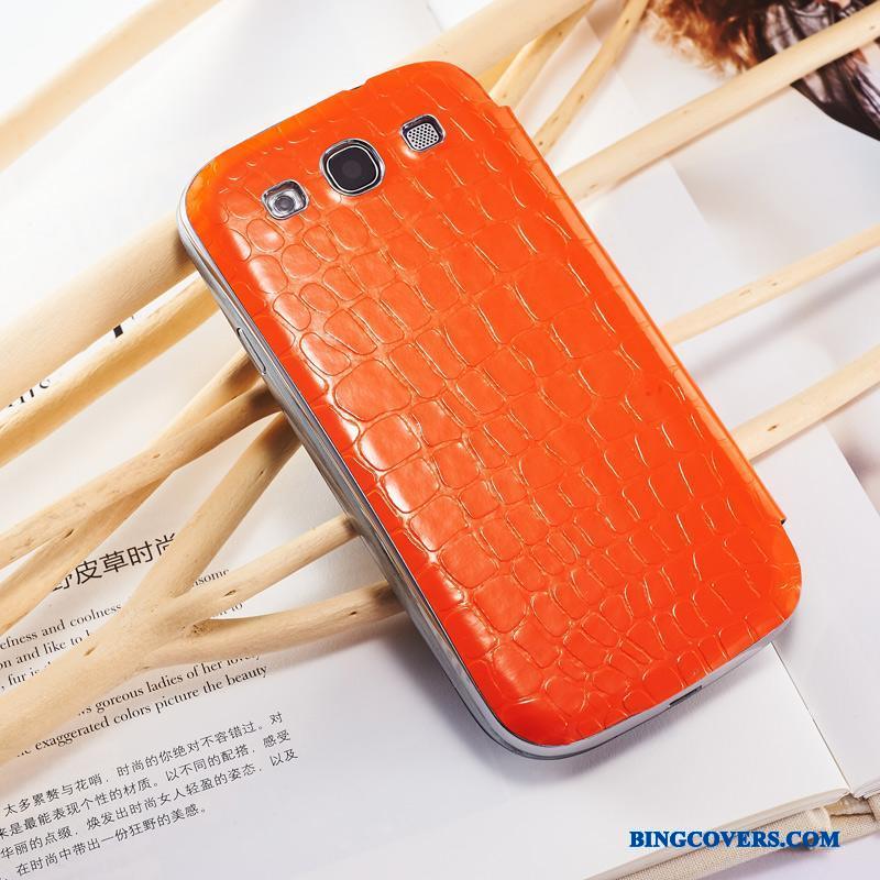 Samsung Galaxy S3 Cover Telefon Etui Stjerne Folio Beskyttelse Orange Ægte Læder