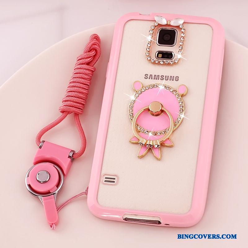 Samsung Galaxy S5 Hængende Ornamenter Lyserød Etui Gennemsigtig Anti-fald Stjerne Cover