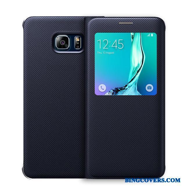 Samsung Galaxy S6 Edge + Blå Cover Læder Etui Beskyttelse Stjerne Mobiltelefon