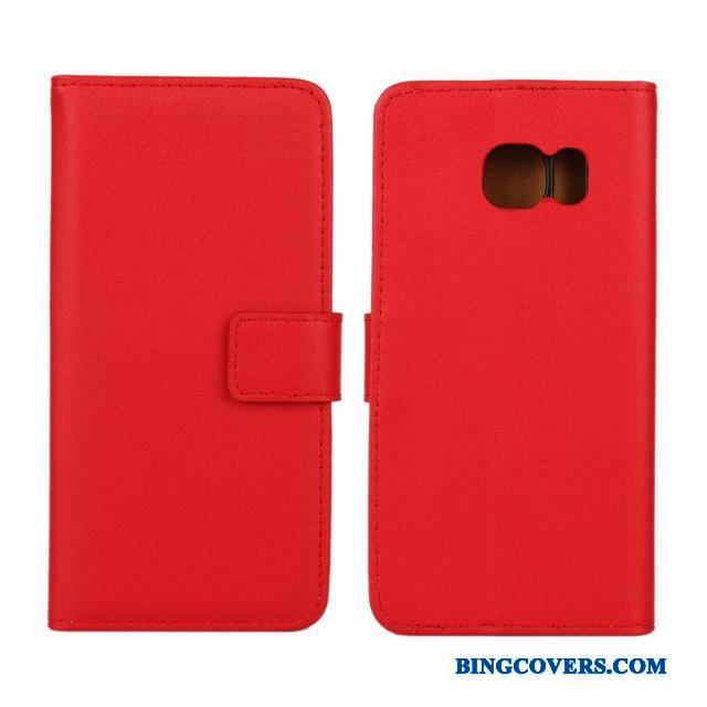 Samsung Galaxy S6 Edge Lædertaske Etui Folio Stjerne Mønster Rød Mobiltelefon