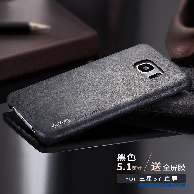 Samsung Galaxy S7 Anti-fald Beskyttelse Cover Lædertaske Sort Telefon Etui Tynd
