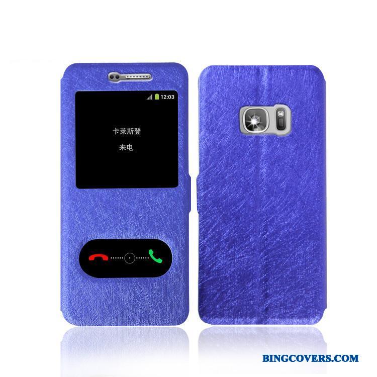 Samsung Galaxy S7 Cover Lædertaske Blå Stjerne Telefon Etui Mobiltelefon Elegante