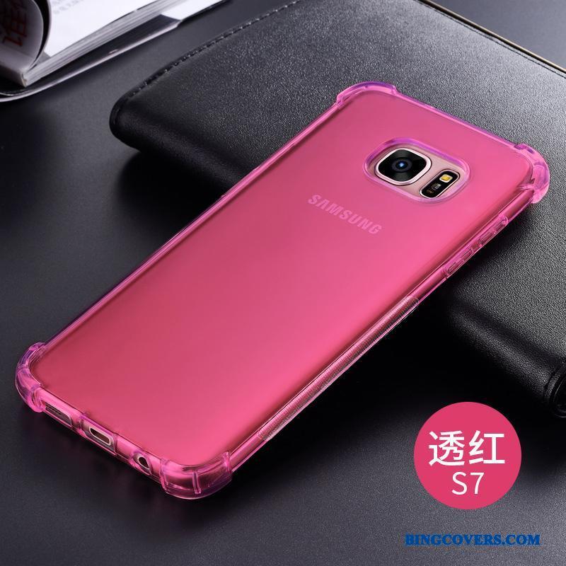 Samsung Galaxy S7 Cover Telefon Etui Anti-fald Rød Silikone Stjerne Gennemsigtig