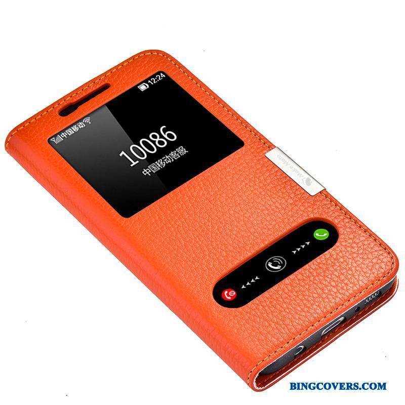 Samsung Galaxy S8 Orange Ægte Læder Cover Telefon Etui Clamshell Beskyttelse Lædertaske