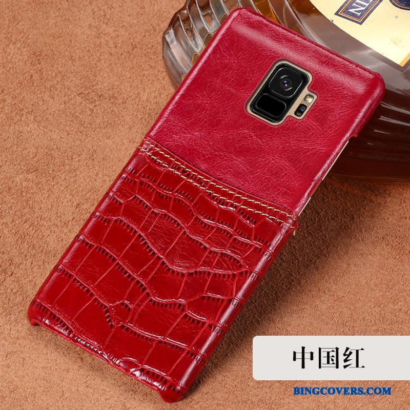 Samsung Galaxy S9 Etui Alt Inklusive Rød Luksus Ægte Læder Cover Beskyttelse Stjerne