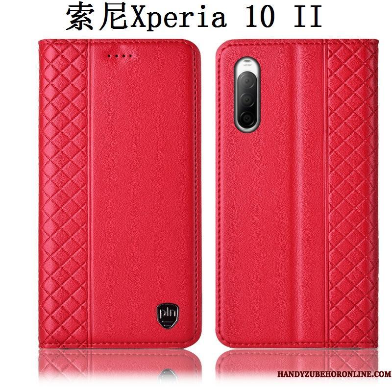 Sony Xperia 10 Ii Beskyttelse Folio Telefon Etui Lædertaske Anti-fald Cover Rød