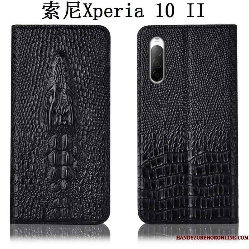 Sony Xperia 10 Ii Folio Beskyttelse Sort Cover Telefon Etui Krokodille Lædertaske