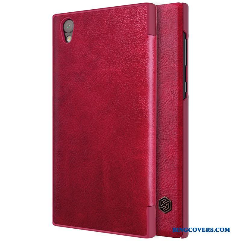 Sony Xperia L1 Cover Folio Telefon Etui Guld Læder Beskyttelse Rød