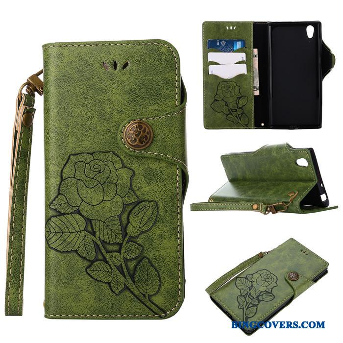 Sony Xperia L1 Etui Grøn Folio Hængende Ornamenter Beskyttelse Mobiltelefon Cover Lædertaske