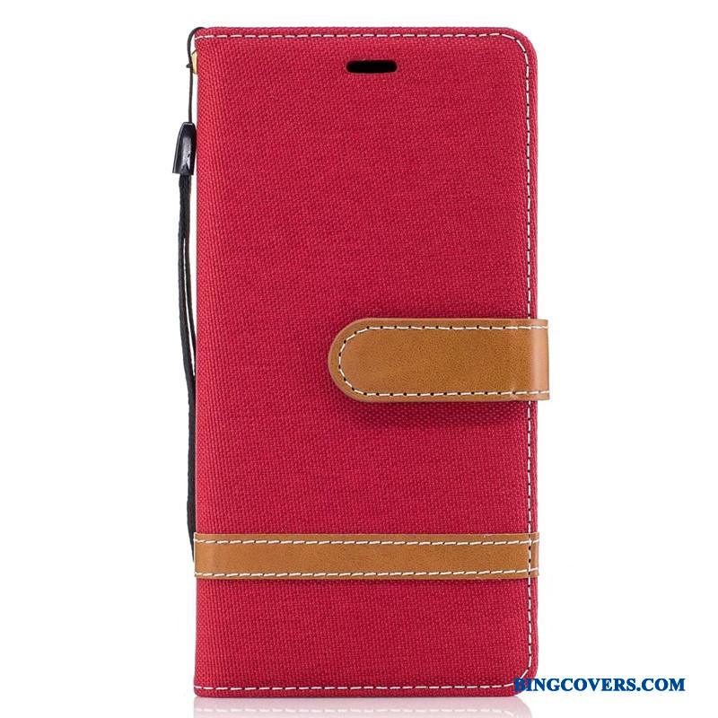 Sony Xperia Xa1 Etui Lædertaske Tegnebog Beskyttelse Rød Folio Cover Mobiltelefon