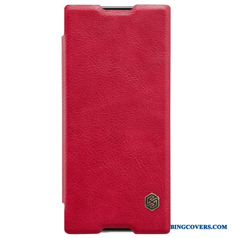 Sony Xperia Xa1 Plus Cover Folio Rød Telefon Etui Anti-fald Lædertaske Guld