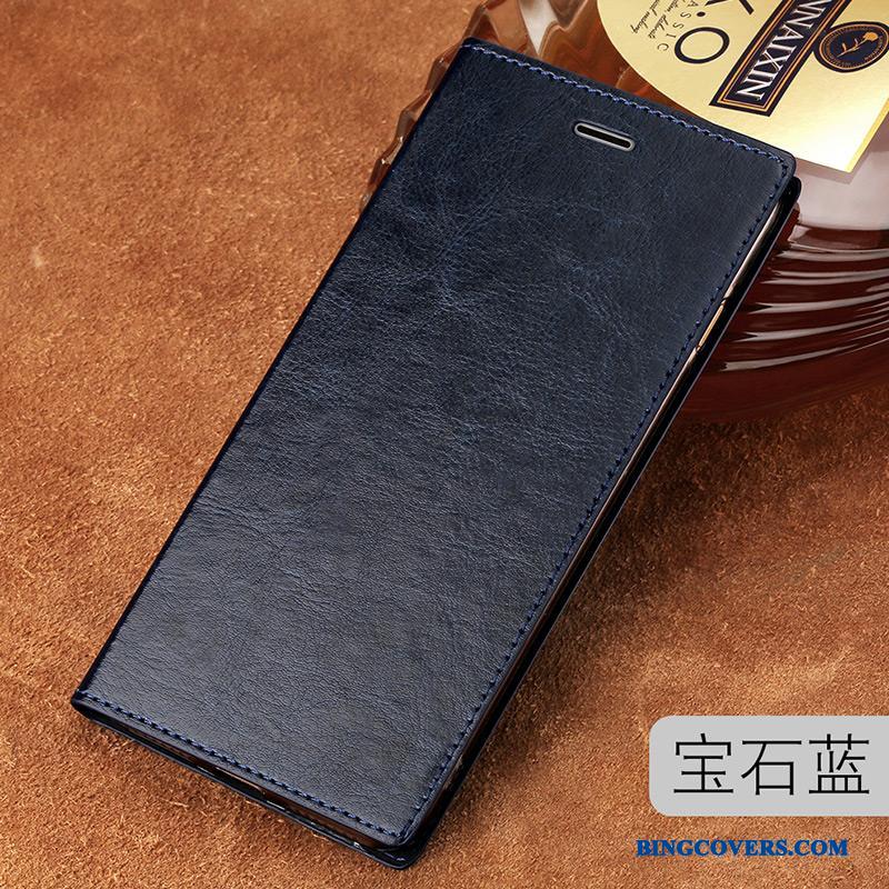 Sony Xperia Xz Cover Blå Ægte Læder Telefon Etui Folio Beskyttelse Trend