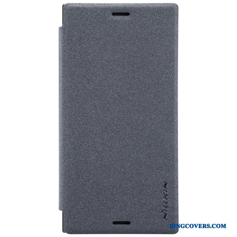 Sony Xperia Xz1 Compact Lædertaske Beskyttelse Guld Grå Etui Cover Telefon
