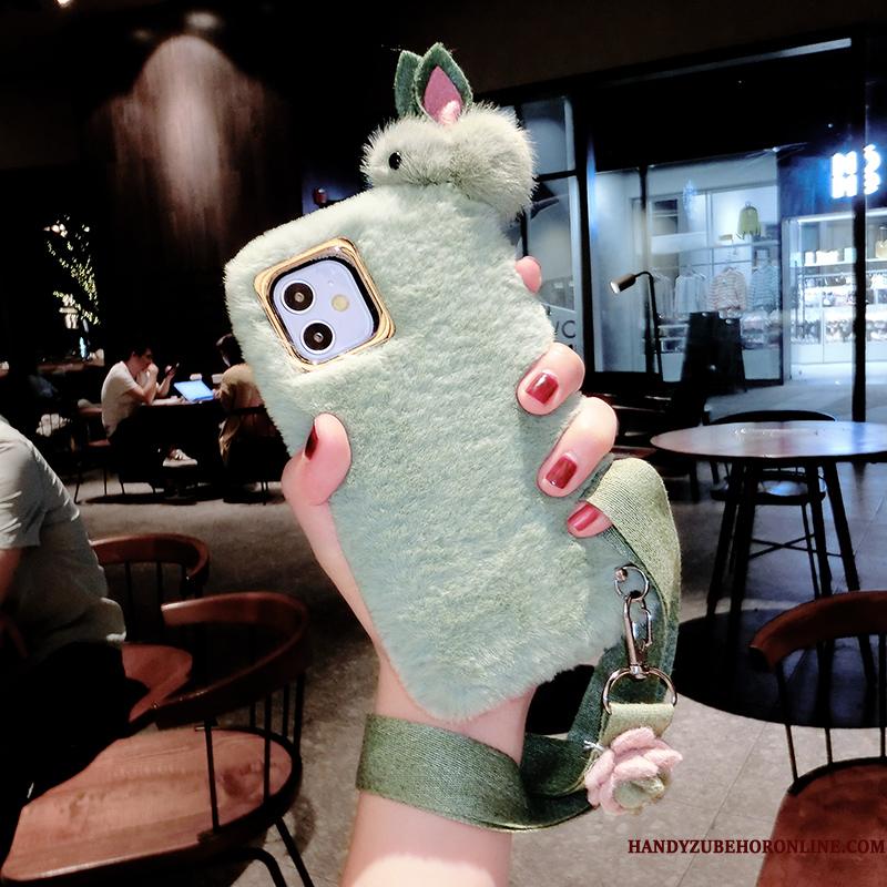 iPhone 12 Mini Etui Kanin Anti-fald Plys Kreativ Grøn Silikone Smuk