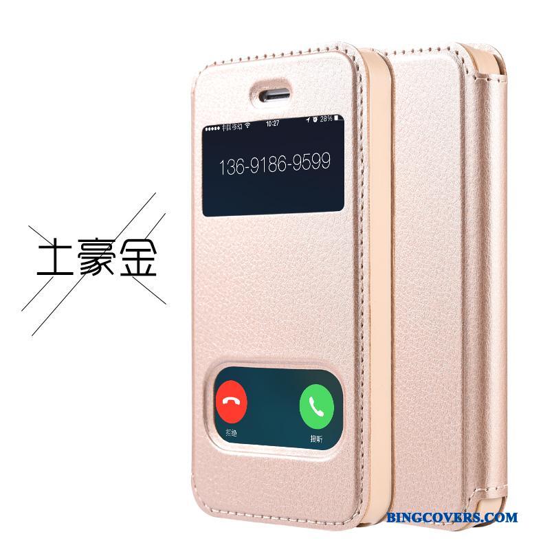 iPhone 5/5s Etui Beskyttelse Simple Guld Anti-fald Clamshell Lædertaske Cover
