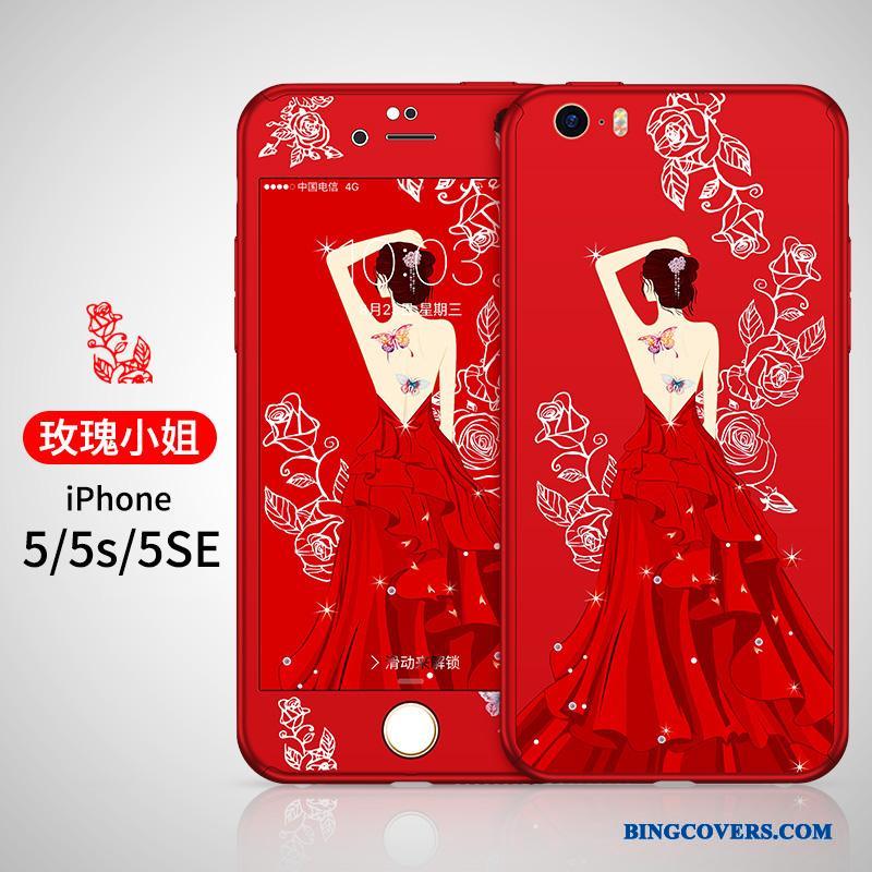 iPhone 5/5s Telefon Etui Alt Inklusive Cover Nubuck Anti-fald Rød Silikone