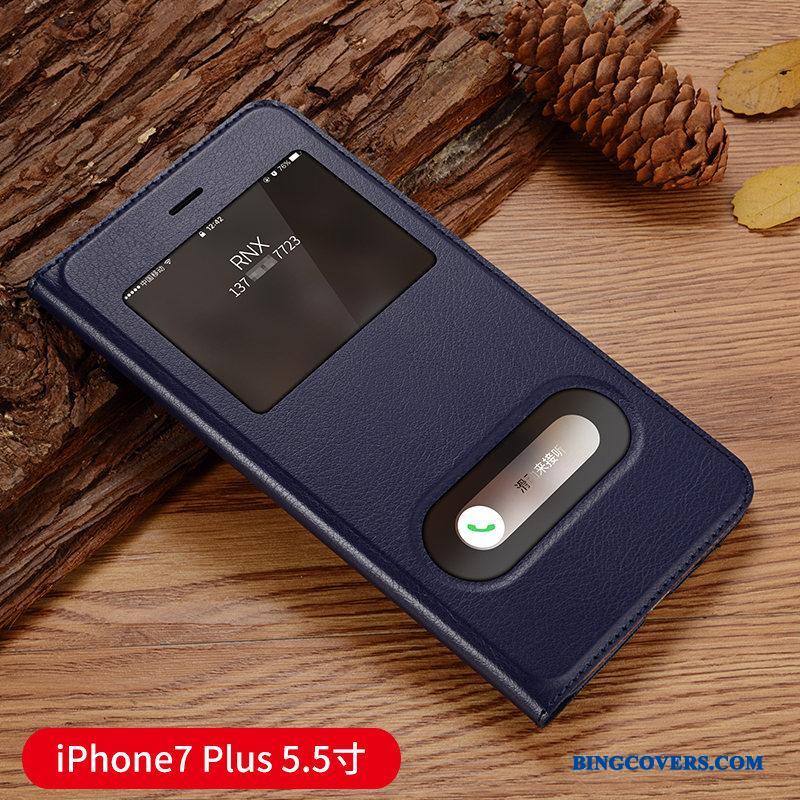 iPhone 7 Plus Blå Clamshell Mobiltelefon Cover Telefon Etui Beskyttelse Lædertaske