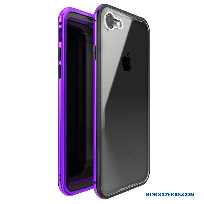 iPhone 7 Plus Cover Telefon Etui Anti-fald Beskyttelse Hærdet Glas Metal Lilla