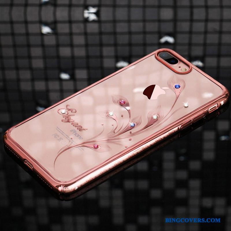 iPhone 7 Plus Hård Anti-fald Strass Gennemsigtig Rosa Guld Luksus Telefon Etui