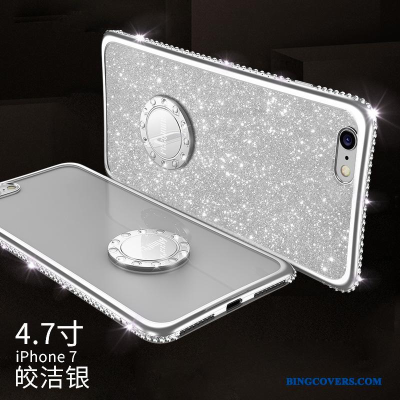 iPhone 8 Plus Anti-fald Strass Silikone Trendy Telefon Etui Ring Sølv