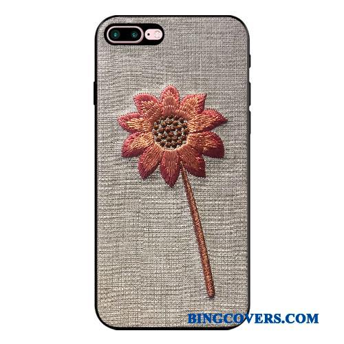 iPhone 8 Plus Etui Alt Inklusive Broderi Blomster Elegante Hængende Ornamenter Luksus Grå