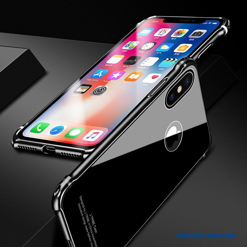 iPhone X Etui Sort Luksus Ny Glas Anti-fald Alt Inklusive Metal