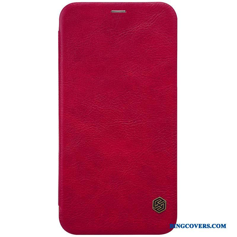 iPhone X Rød Cover Etui Folio Lædertaske Anti-fald Guld